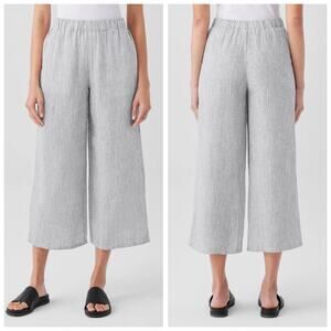 Eileen Fisher Women's Plus Crinkled Organic Linen Stripe Wide-Leg Crop Pant - 1X